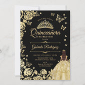 Black Gold Princess Gown Quinceanera Einladung (Vorderseite)
