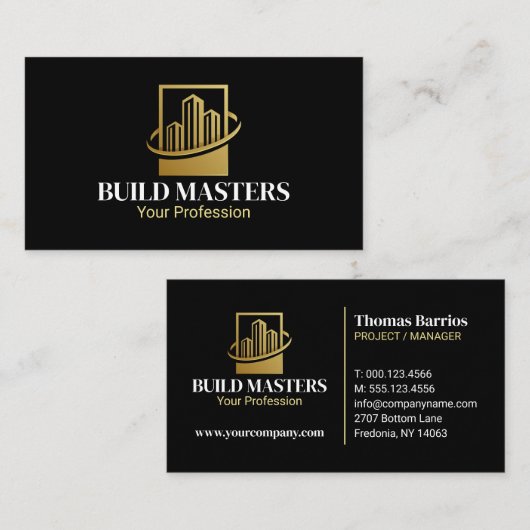 Black Gold Professional Builder Konstruktion Visitenkarte (Vorne/Hinten)