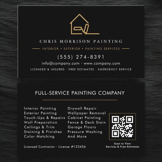 Black Gold Professional Painter Painting QR Code Visitenkarte