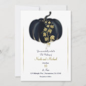 Black & Gold Pumpkin Storybook Hochzeit im Herbst Einladung (Vorderseite)