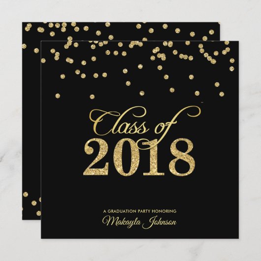 Black & Gold Punkt Glitzer Class of 2018 Party Einladung (Vorne/Hinten)