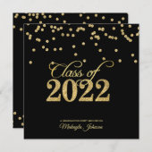 Black & Gold Punkt Glitzer Class of 2022 Party Einladung (Vorne/Hinten)