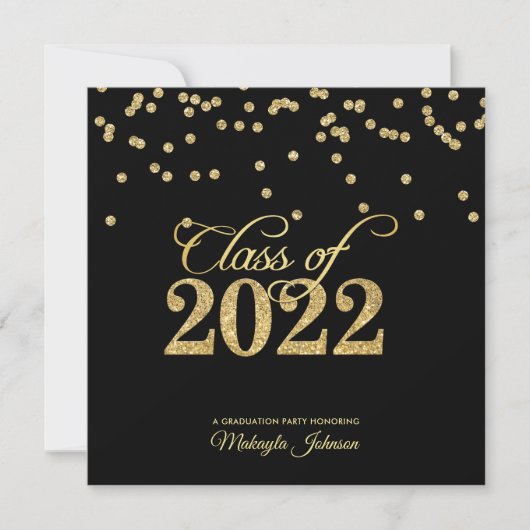 Black & Gold Punkt Glitzer Class of 2022 Party Einladung (Vorderseite)
