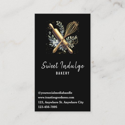 Black Gold QR Code Backen Utensil Bäckerei Visitenkarte (Vorderseite)