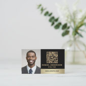 Black Gold QR Code Foto Real Anwesen Realtor Visitenkarte (Stehend Vorderseite)