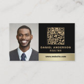 Black Gold QR Code Foto Real Anwesen Realtor Visitenkarte (Vorderseite)