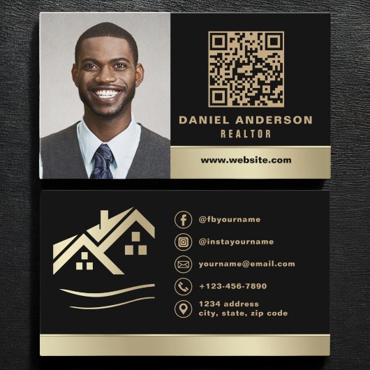 Black Gold QR Code Foto Real Anwesen Realtor Visitenkarte