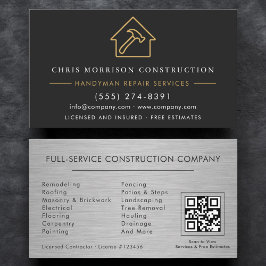 Black Gold QR Code Metal Handyman Construction  Visitenkarte