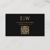 Black Gold QR Code Monogram Minimalistisch Visitenkarte (Vorderseite)