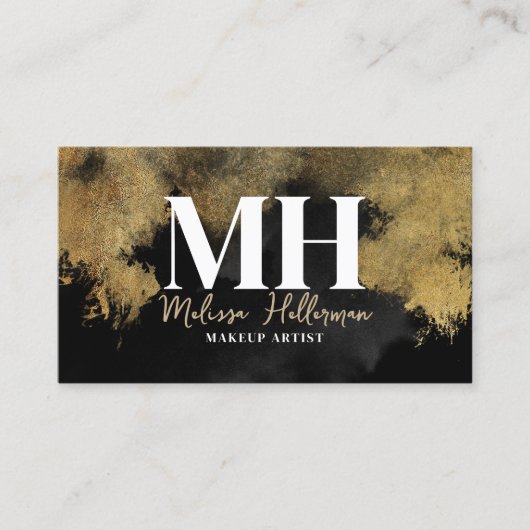 Black Gold QR Code Monogram Visitenkarte (Vorderseite)