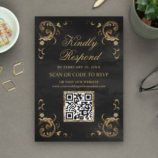 Black Gold QR Code UAWG Wedding Website Begleitkarte
