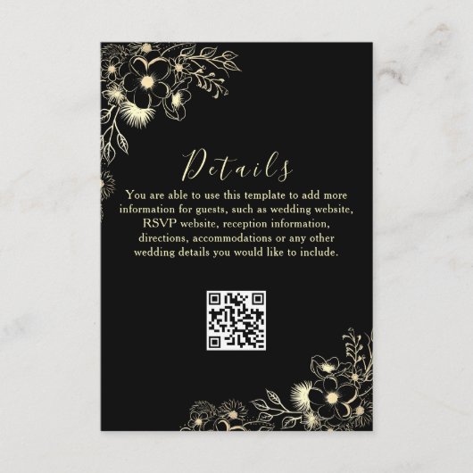 Black Gold QR Code Wedding Details Card Begleitkarte (Vorderseite)