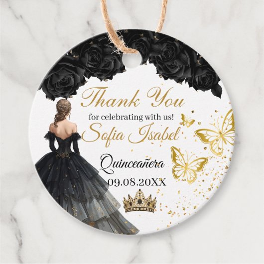 Black Gold Quinceañera Custom Favor Tag Geschenkanhänger (Vorderseite)