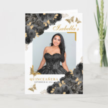 Black & Gold Quinceanera Tiara Butterflies Program
