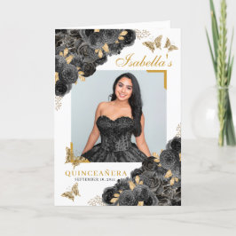Black & Gold Quinceanera Tiara Butterflies Program Programm