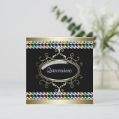 Black Gold Rainbow Quinceanera Einladung (Stehend Vorderseite)