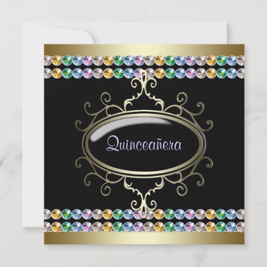 Black Gold Rainbow Quinceanera Einladung (Vorderseite)