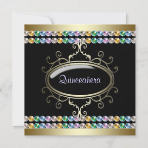 Black Gold Rainbow Quinceanera Einladung