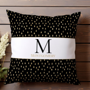 Black Gold Raindrop Modernes Trendy Monogram Kissen