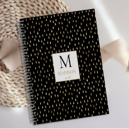 Black Gold Raindrop Modernes Trendy Monogram Planer