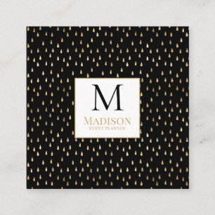 Black Gold Raindrop Modernes Trendy Monogram Quadratische Visitenkarte