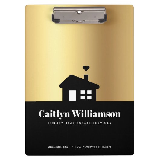Black Gold Real Anwesen Broker Agent Modernes Haus Klemmbrett (Vorderseite)