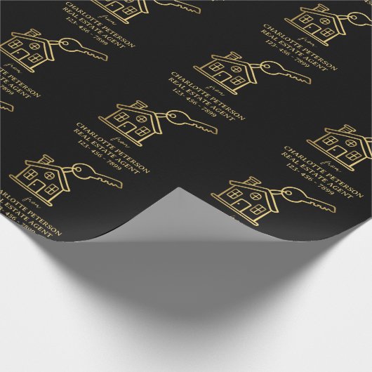 Black & Gold Real Anwesen Client-Geschenk Geschenkpapier (Ecke)