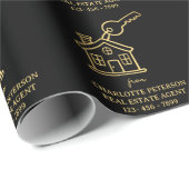 Black & Gold Real Anwesen Client-Geschenk Geschenkpapier (Rolleneckpunkt)