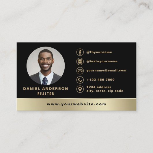 Black Gold Real Anwesen Realtor Foto Logo Modern Visitenkarte (Vorderseite)