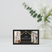 Black Gold Real Estate Agent Photo Logo QR Code Visitenkarte (Stehend Vorderseite)