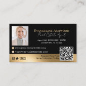 Black Gold Real Estate Agent Photo Logo QR Code Visitenkarte (Rückseite)