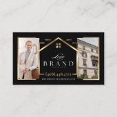 Black Gold Real Estate Agent Photo Logo QR Code Visitenkarte (Vorderseite)