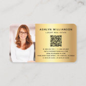 Black Gold Realtor Foto QR Code Broker Agent Bold Visitenkarte (Rückseite)