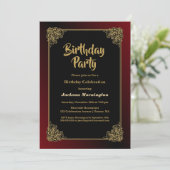 Black Gold Red Birthday Party Einladung (Stehend Vorderseite)