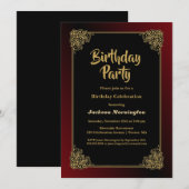Black Gold Red Birthday Party Einladung (Vorne/Hinten)
