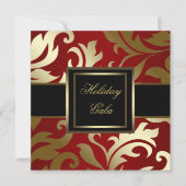 Black Gold Red Damask Feierlichkeiten Einladungen (Vorderseite)