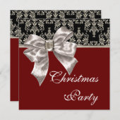 Black Gold Red Damask Weihnachts-Party Einladung (Vorne/Hinten)