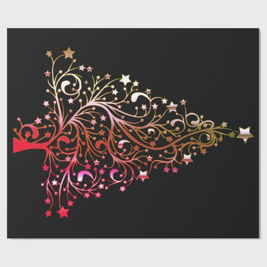 Black Gold Red Elegante Chic Weihnachtsbaum Sterne Geschenkpapier (Flach)