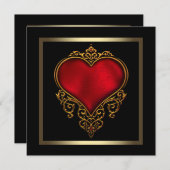 Black Gold Red Heart Wedding Einladung (Vorne/Hinten)
