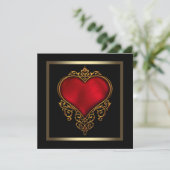 Black Gold Red Heart Wedding Einladung (Stehend Vorderseite)