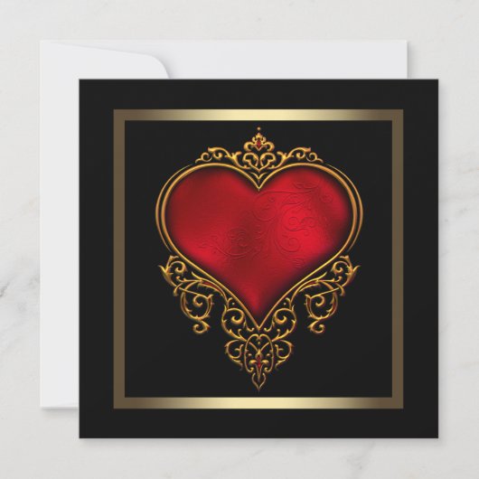 Black Gold Red Heart Wedding Einladung (Vorderseite)
