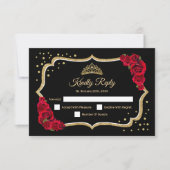 Black Gold Red Quinceanera RSVP Karte (Vorderseite)