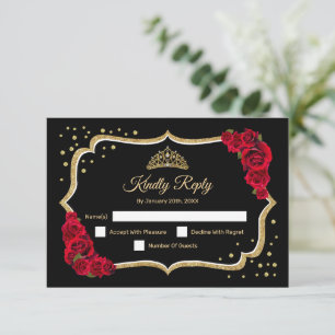 Black Gold Red Quinceanera RSVP Karte