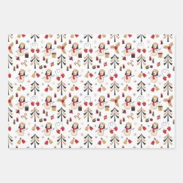 Black Gold Red Snowmen Weihnachtsbaumen Urlaub Geschenkpapier Set