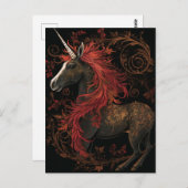 Black Gold Red Unicorn Postkarte (Vorne/Hinten)