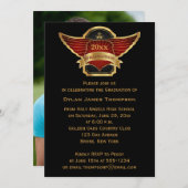Black Gold Red Winged Wappen Foto Abschluss Einladung (Vorne/Hinten)