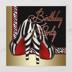 Black Gold Red Zebra High Heels Geburtstagsparty Einladung