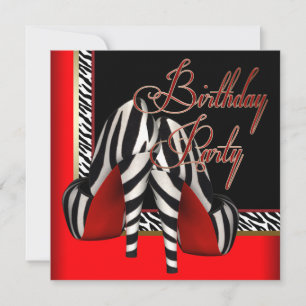Black Gold Red Zebra High Heels Geburtstagsparty Einladung