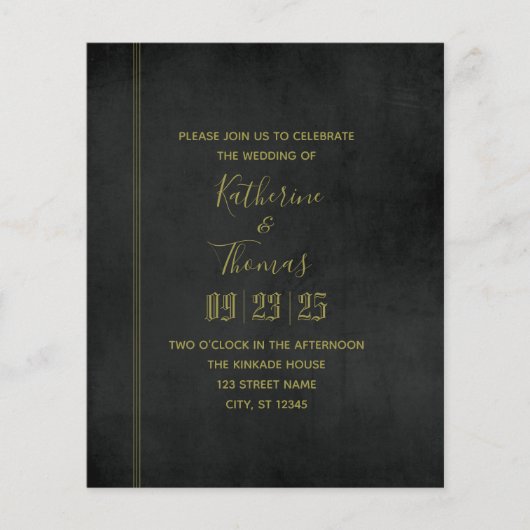 Black & Gold Regal Wedding Einladung Budget Flyer (Vorne)