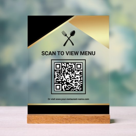 Black Gold Restaurant Digitaler QR-Code-Menü Acrylschild (Neutral)